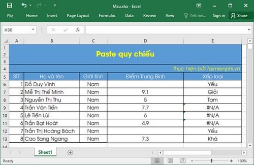 Sử dụng Paste trong Excel, dùng Paste Special di chuyển dữ liệu trong bảng tính Excel