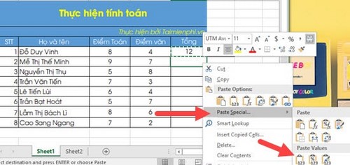 su dung paste trong excel