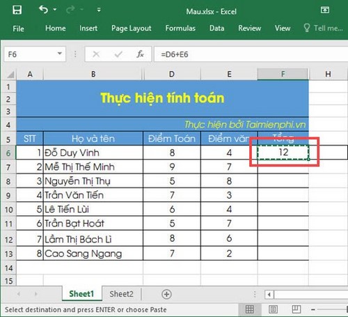 su dung paste trong excel