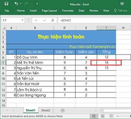 su dung paste trong excel