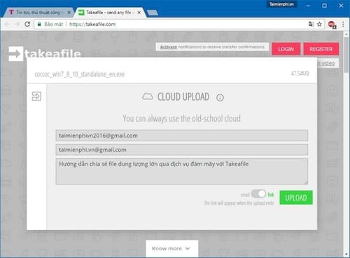 Chia sẻ file dung lượng lớn lên dịch vụ lưu trữ đám mây với Takeafile