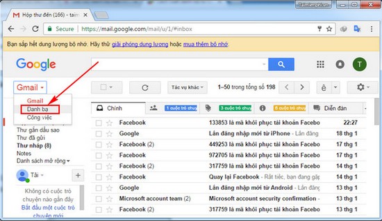 remove the list of three tu google mail