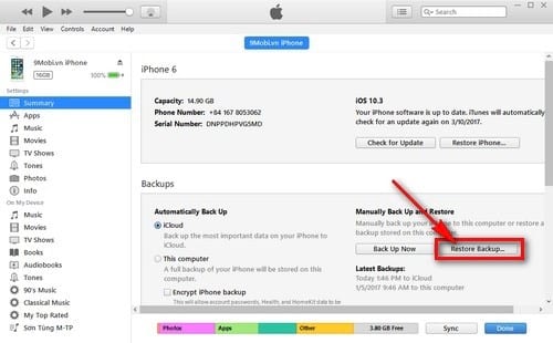 Cách khôi phục tin nhắn đã xóa trên iPhone, iPad bằng iTunes