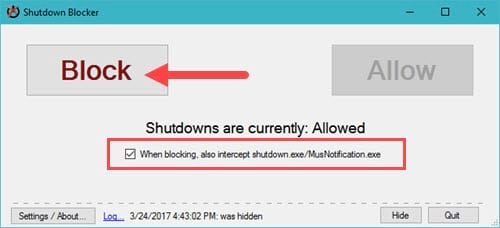 Khóa tính năng tắt máy tính, khởi động lại máy tính với Shutdown Blocker