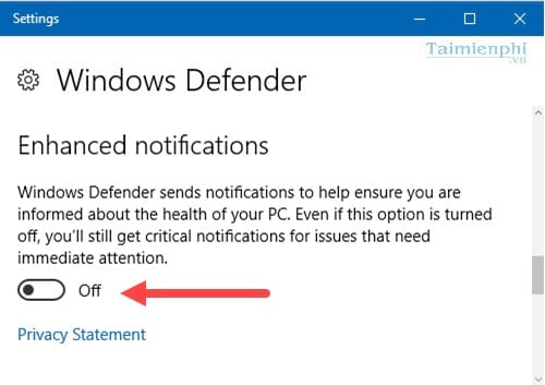 Cách bật, tắt thông báo Windows Defender trên Windows 10