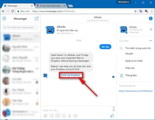 Tải file trực tiếp từ Facebook Messenger lên Dropbox trên máy tính