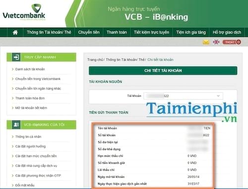 Kiểm tra số dư tài khoản Vietcombank trên máy tính, điện thoại 6