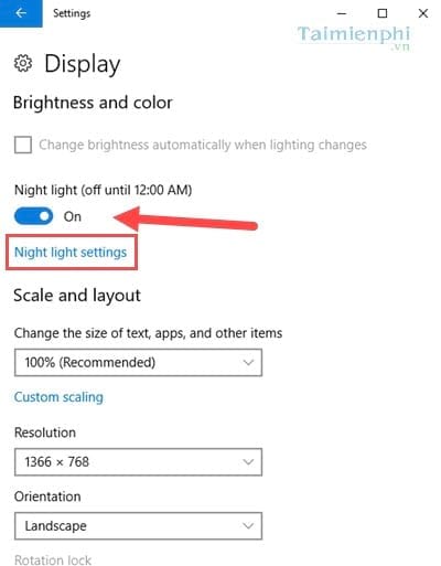 Bật, tắt chế độ ban đêm Night Light trong Windows 10