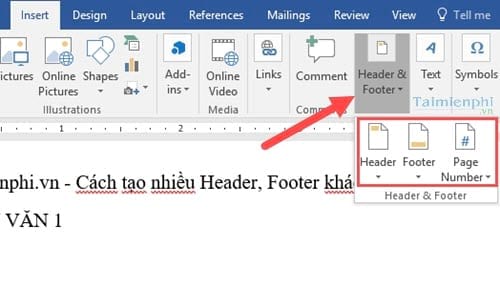 Cách tạo nhiều Header, Footer khác nhau trong cùng 1 file văn bản Word
