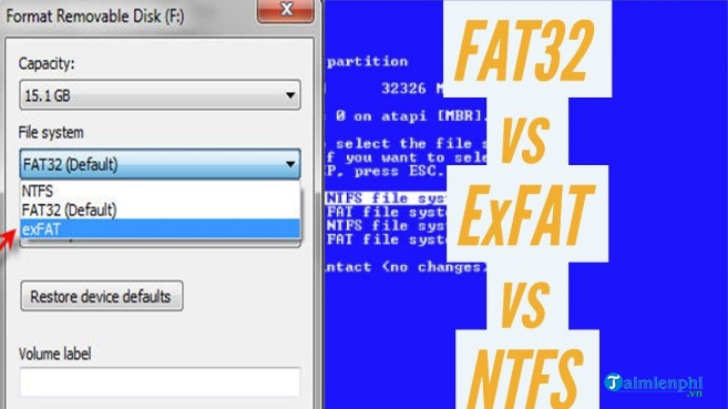 fat32 exfat ntfs la gi cach thuc lua chon