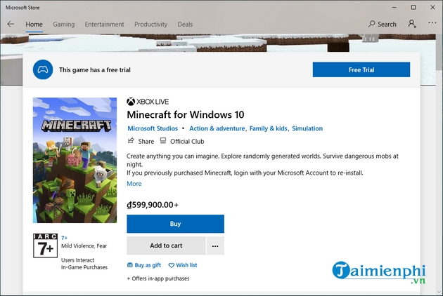 Cách tải Minecraft Bedrock Edition từ Microsoft Store