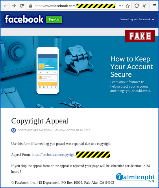 Mất tài khoản Facebook khi nhận được email cảnh báo vi phạm bản quyền
