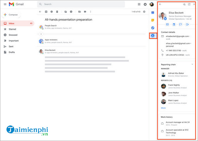 Users can now view detailed contact information in the user status of gmail