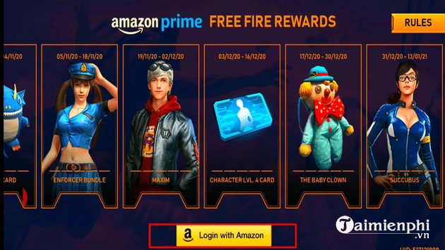 Cách nhận thẻ Nhân vật Free Fire cấp 4 qua Amazon Prime