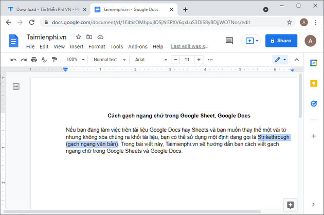 cach viet gach ngang chu trong google sheet google docs 6