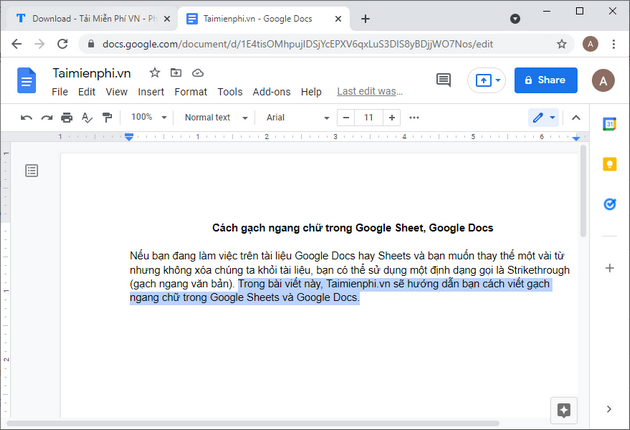 cach viet gach ngang chu trong google sheet google docs 8