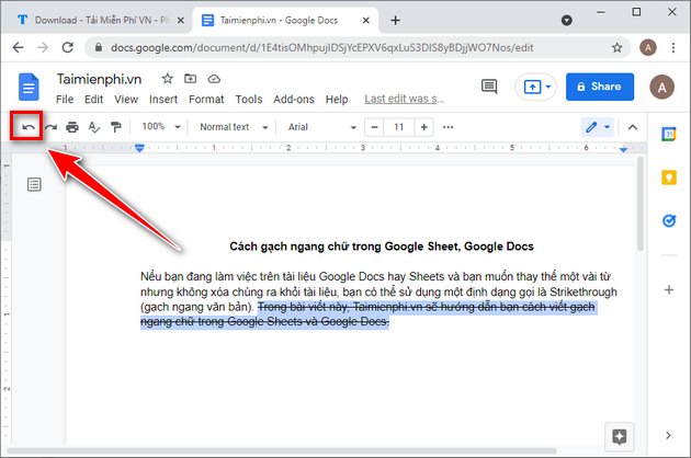 cach viet gach ngang chu trong google sheet va google docs