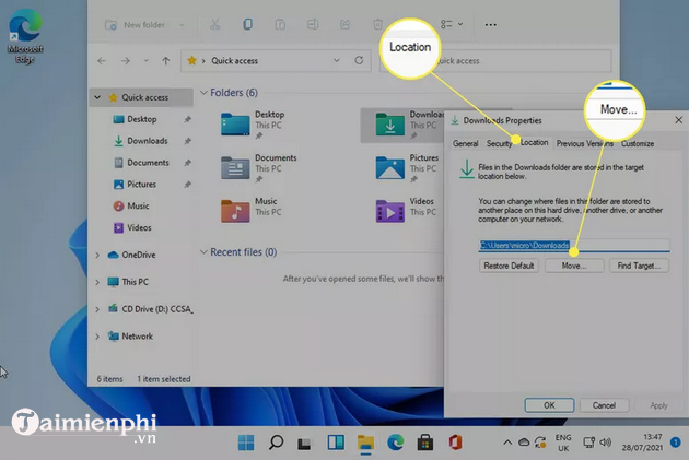cach doi thu muc download mac dinh tren win 11 sang o dia khac