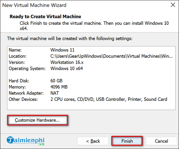 cach cai win11 tren VMware Workstation
