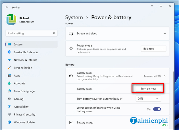 meo bat tiet kiem pin tren windows 11