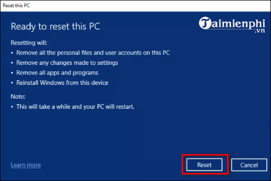 Tùy chọn khôi phục từ cài đặt gốc trên Windows 11