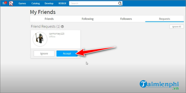 Cách chấp nhận yêu cầu kết bạn trong Roblox
