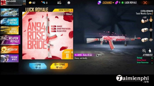 how to show skin an94 ruby ​​bride in free fire 2