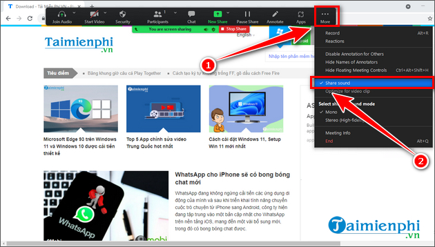 cach share am thanh tren zoom tren may tinh va dien thoai