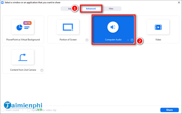 cach chia se am thanh zoom cloud meetings tren pc