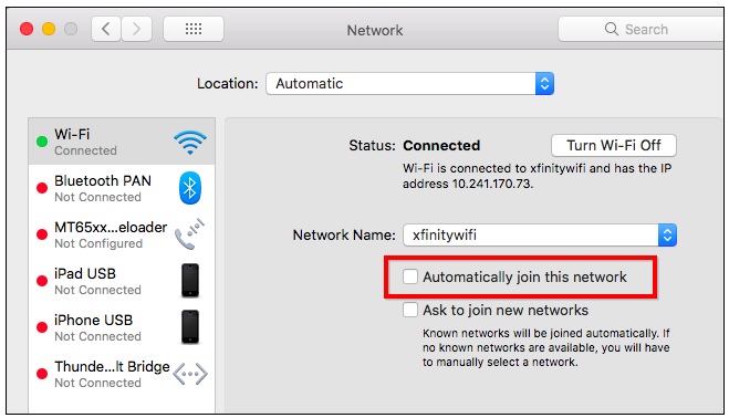 Ngăn Mac tự động kết nối Wifi