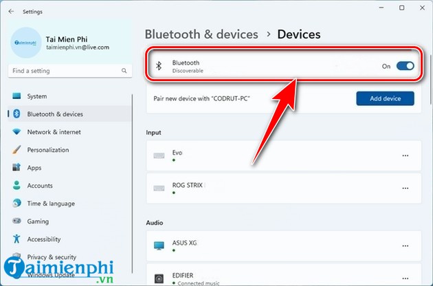 cach bat bluetooth tren windows 11