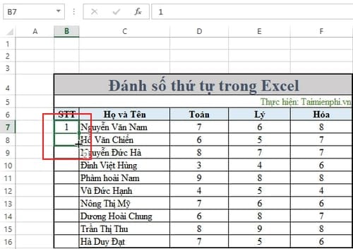 Không đánh được số thứ tự trong Excel 7