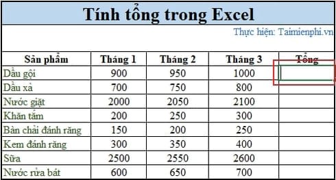 tinh tong trong excel 3