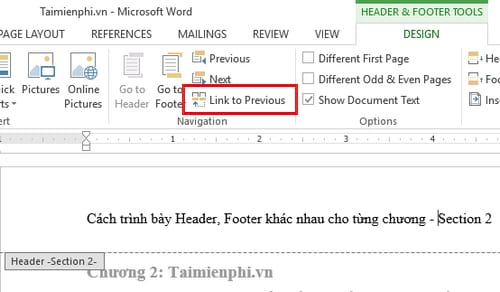 Cách trình bày Header, Footer khác nhau cho từng chương