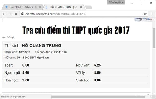 Xem điểm thi THPT Quốc Gia 2017 Nghệ An theo số báo danh, họ và tên