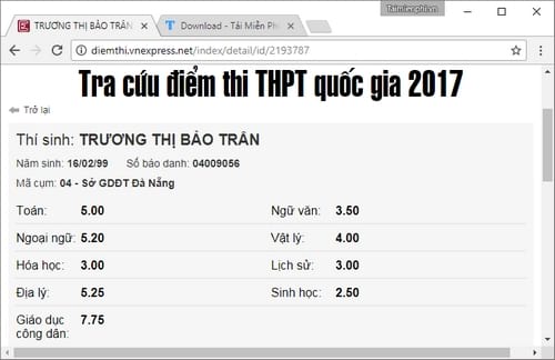 Xem điểm thi THPT 2017 thành phố Đà Nẵng theo số báo danh, họ tên