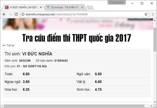 Xem điểm thi THPT 2017 thành phố Hà Nội theo tên, số báo danh