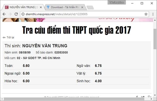 Xem điểm thi THPT 2017 thành phố Hồ Chí Minh theo tên, số báo danh