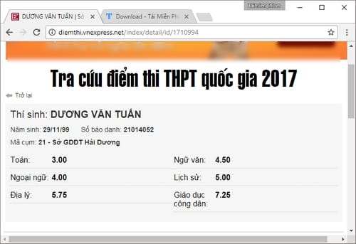 Xem điểm thi THPT 2017 tỉnh Hải Dương theo tên, số báo danh