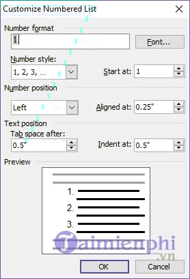 cach dien so thu tu dau dong word