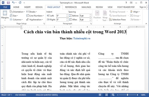 Cách chia văn bản thành nhiều cột trong Word 2013