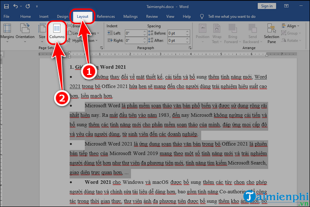 Cách chia văn bản thành nhiều cột trong Word 2021 nhanh chóng, đơn giản nhất 12 cach chia cot trong word 2021 don gian nhat