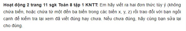 giai toan lop 8 trang 11 12 13 14 sach kntt tap 1 da thuc 3
