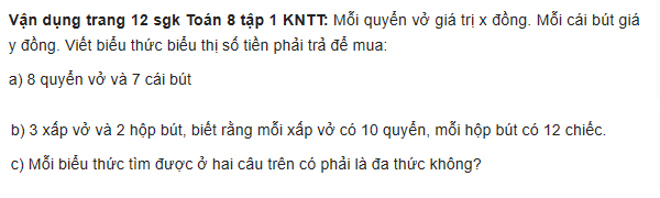 giai toan lop 8 trang 11 12 13 14 sach kntt tap 1 da thuc 9