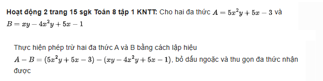 giai toan lop 8 trang 15 16 sach kntt tap 1 phep cong va phep tru da thuc 3