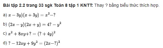 giai toan lop 8 trang 30 31 32 33 sach kntt tap 1 hieu hai binh phuong binh phuong cua mot tong hay mot hieu 19