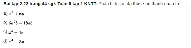 giai toan lop 8 trang 42 43 44 sach kntt tap 1 phan tich da thuc thanh nhan tu 9