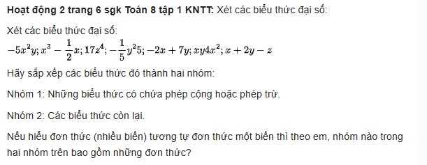 giai toan lop 8 trang 6 7 8 9 10 sach kntt tap 1 don thuc 3
