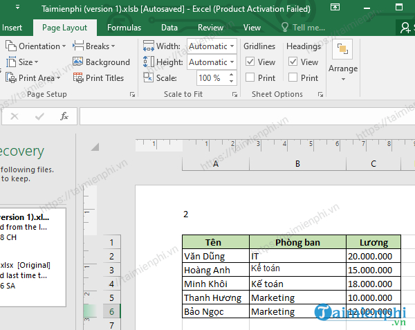 danh so trang trong excel