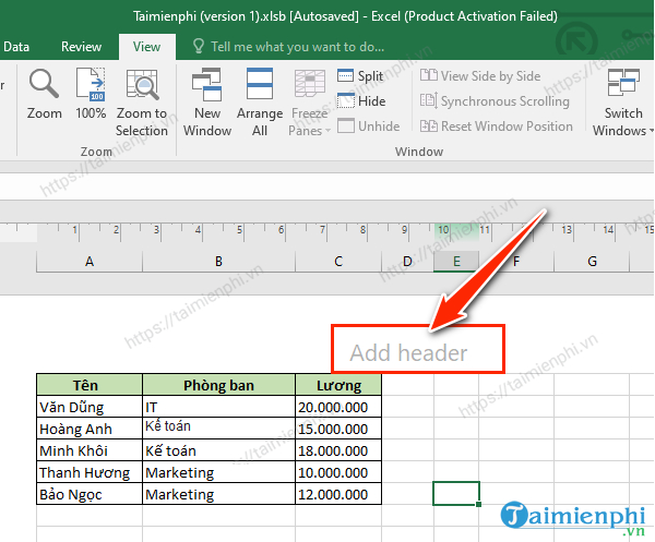 danh so trang trong excel